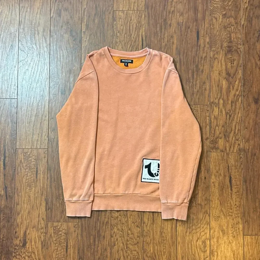 True Religion Y2K Horseshoe Logo Patch Crewneck Faded Orange Sweatshirt